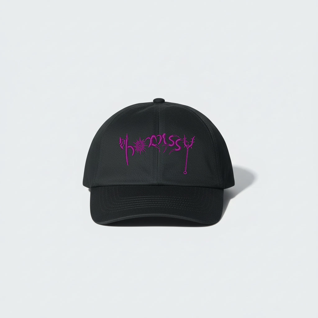 HORNSSY Venom Script Cap front view purple metal embroidery